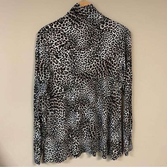 Leopard Blouse Women’s Large Animal Cheetah Print Top Turtleneck Shirt loose Fit - Picture 1 of 8